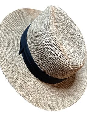 Women’s Panama Wide Brimmed Hat with Black Band - Straw Colored